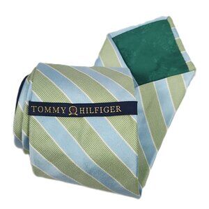 Tommy Hilfiger Mens Striped Silk Tie In Green & Blue NWT